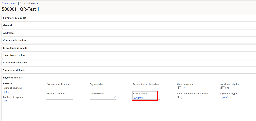Kundenkonto, Tab Payment defaults