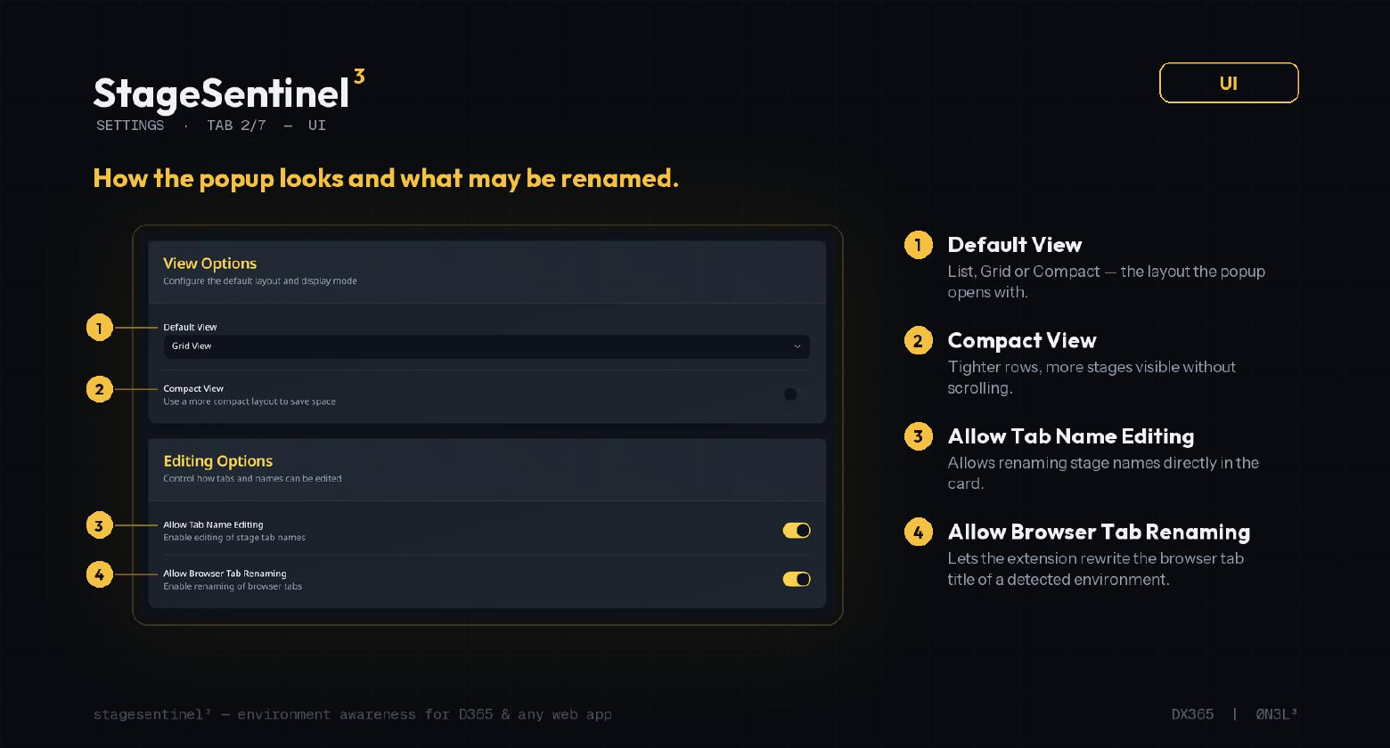 UI — layout of the popup and renaming rules