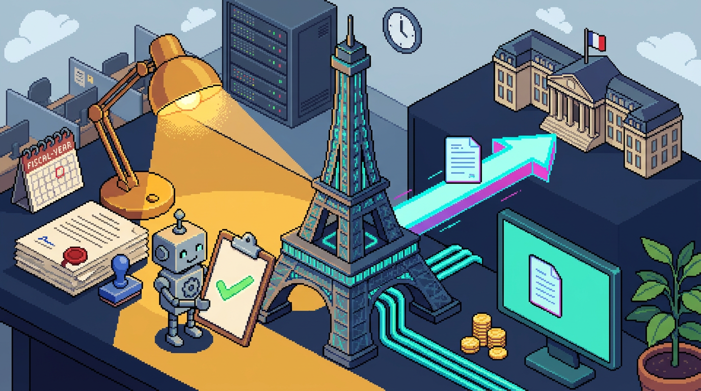 Pixel art cover: Dynamics 365 Finance 10.0.49: Preparing for France e-Reporting