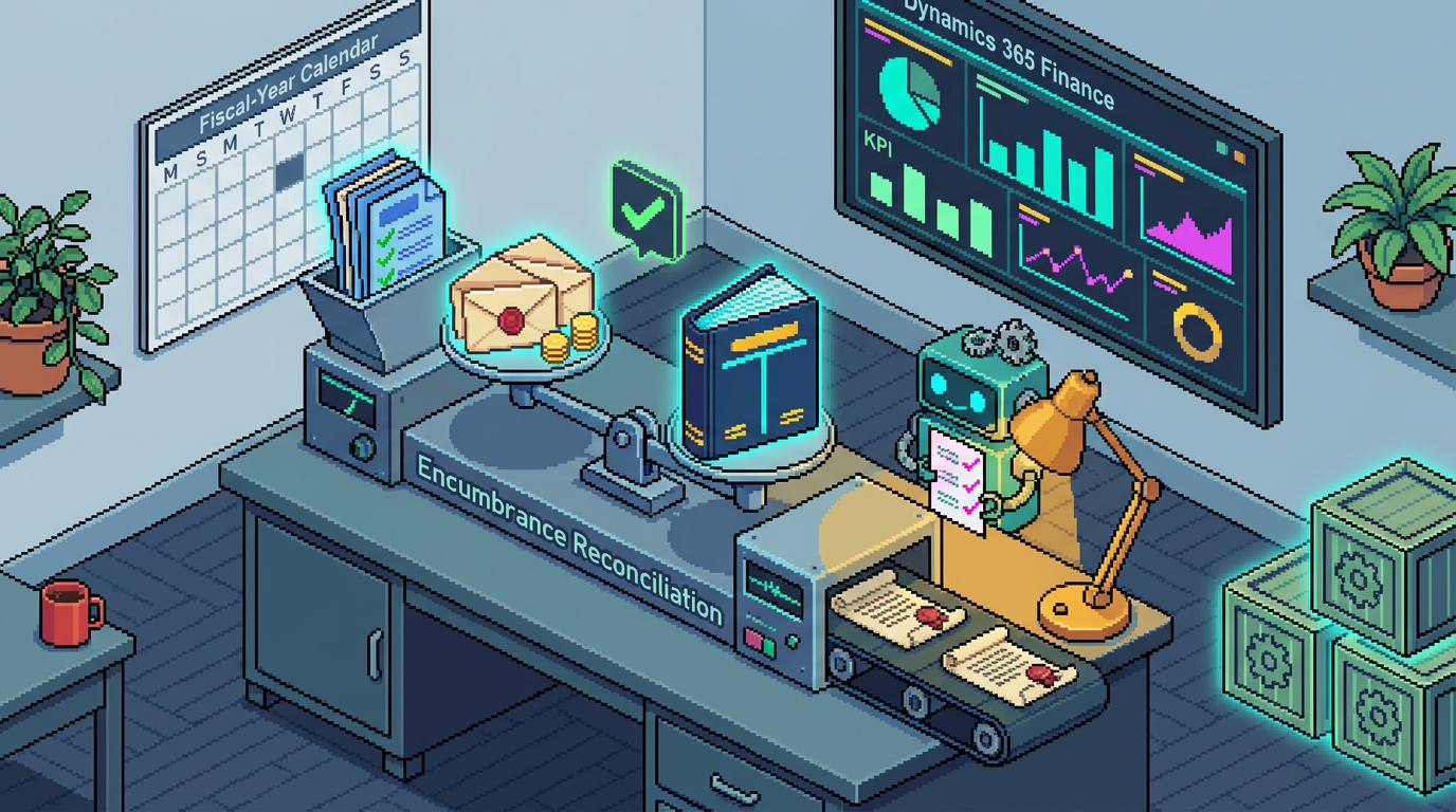 Pixel art cover: Encumbrance Reconciliation in Dynamics 365 Finance 10.0.49