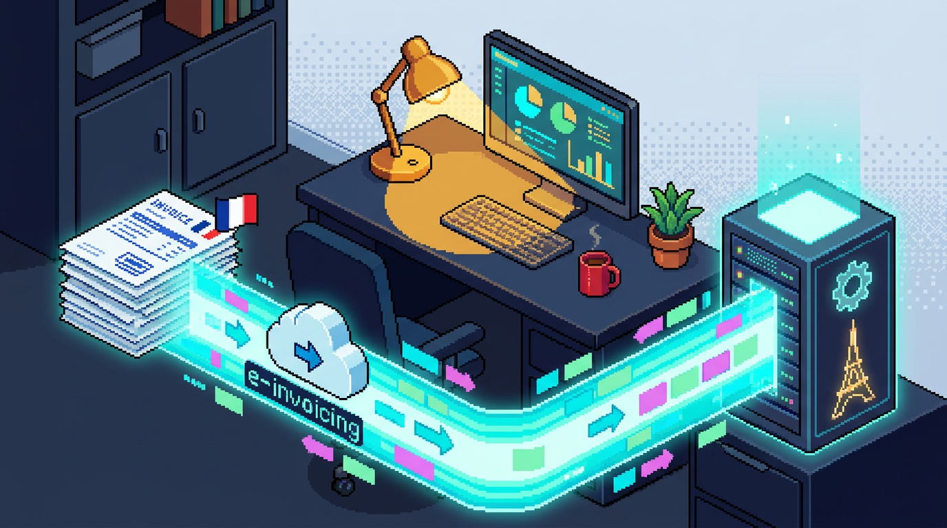 Pixel art cover: Dynamics 365 Finance 10.0.48: Electronic Invoicing for France