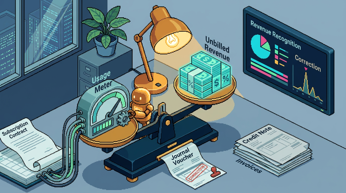 Pixel art cover: unbilled revenue correction after usage quantity changes